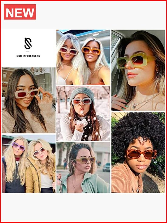 Retro Square Wrap Around Sunglasses UV400 Protection main image 4